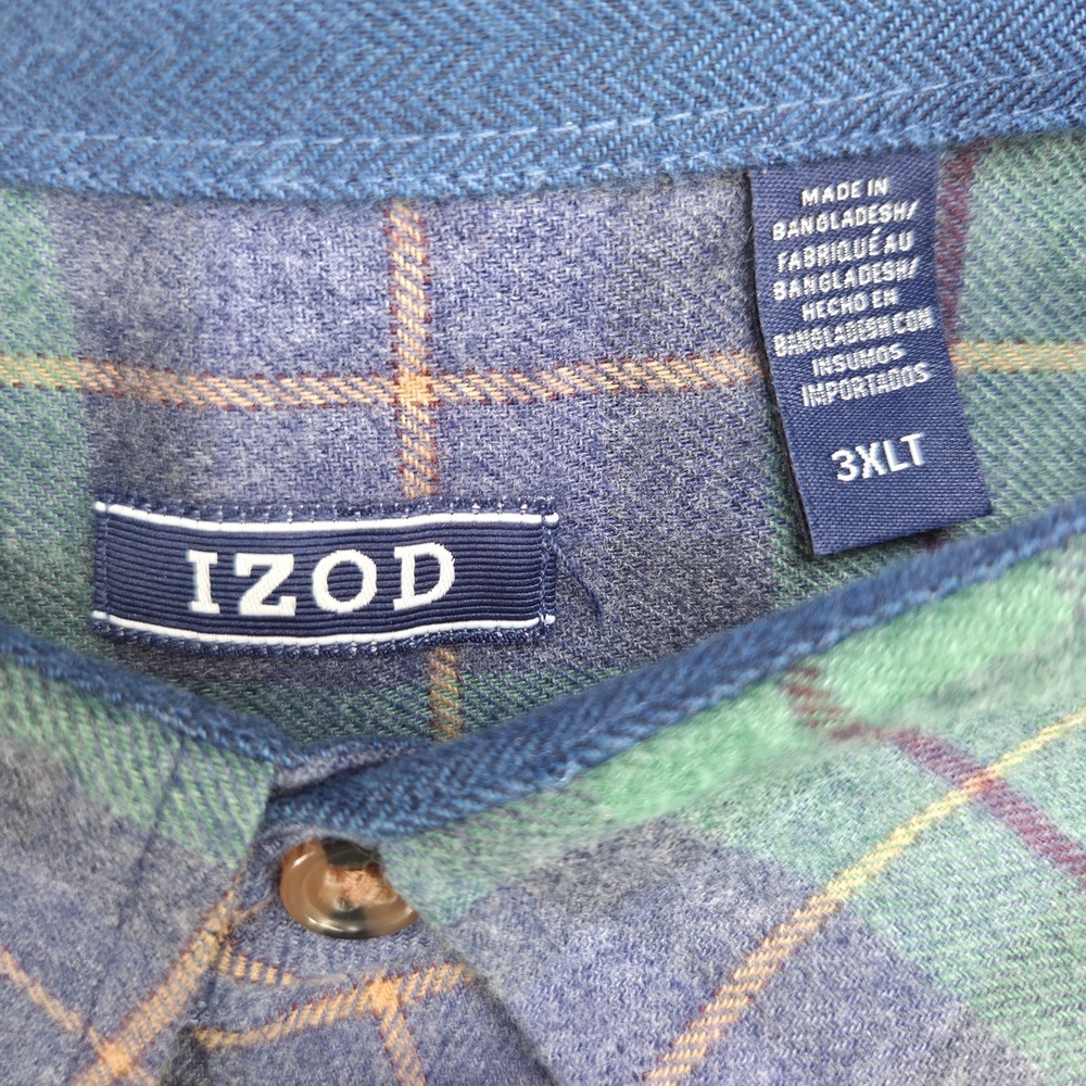 IZOD Mens 3XLT Blue Green Stratton Flannel Shirt Big & Tall Plaid Button Up NWT - Picture 4 of 9
